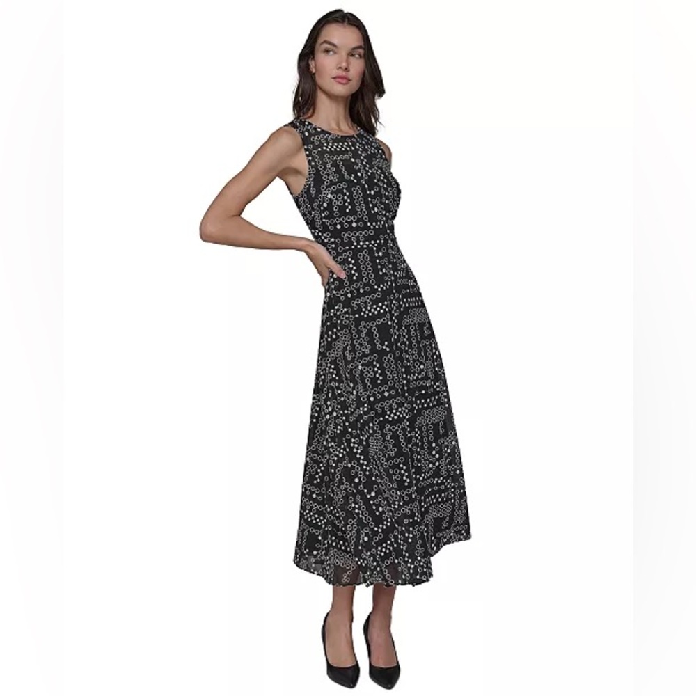 Karl Lagerfeld Paris Women's Round-Neck Embroidered Sleeveless Dress